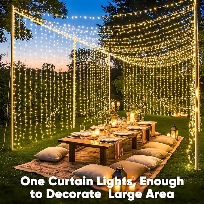 Curtain String Lights 600 LED Warm White with 8 Modes
