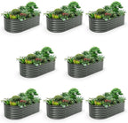 A ANLEOLIFE 8-Set 8X4X2 ft Galvanized Raised Garden Bed Kit, Oval Metal Deep Root Planters for Outdoor Plants, Quartz Grey
