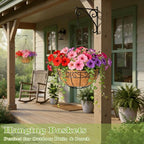 4 Pack 10 Inch Hanging Baskets for Plants Outdoor Metal Hanging Planter Hanging Flower Baskets with Coco Fiber Liners Chain Round Wire Plant Holder Hangings Flower Pots(Plaid)