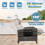 Outdoor Recliner Chairs Set of 2 Reclining Patio Chairs with Adjustable Back and Extended Footrest Wicker Rattan Recliner Chairs with Flip Table and Removable Cushion