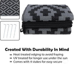 SAND MINE Waterproof Outdoor Rug 8x8 ft, Plastic Reversible Rug, Modern Area Rug, Large Floor Mat for Outdoors, RV, Patio, Backyard, Deck, Picnic, Beach, Camping (8' x 8', Black Grey Lattice)