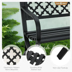 Sophia & William Outdoor Bench, 50 inches Metal Garden Bench, Cast Iron Park Benches for Outside with Floral Backrest and R-Shaped Legs for Porch Yard Lawn Deck, Black