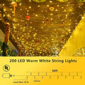 String Lights 66ft Warm White 200 LEDs Outdoor Waterproof