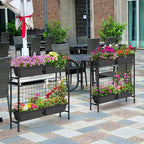 OYEAL Raised Garden Bed with Legs & Trellis, 32" Tall Vertical Garden Planter Boxes Outdoor Flower Bed for Gardening, Vegetables, Flowers, Herbs, Backyard, Grey