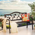 PHI VILLA Outdoor Garden Park Bench Patio 50" Metal Bench, Steel Frame Bench with Backrest and Armrests for Porch, Lawn, Balcony, Backyard and Indoor, Bronze