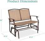 Best Choice Products 2-Person Outdoor Patio Swing Glider Steel Bench Loveseat Rocker for Deck, Porch w/Textilene Fabric, Steel Frame - Brown
