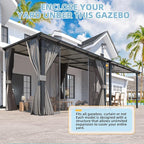 AECOJOY 10’ x 10’ Gazebo, Wall Mounted Gazebos Pergola with Curtains and Mosquito Netting, Enhanced Protective Outdoor Patio Lean to Gazebo Awnings for Deck, Porch, Backyard and Outside
