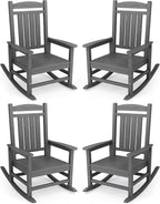 KINGYES Oversized Outdoor Rocking Chair Set of 4, High Density Polyethylene Patio Rocking Chairs with 330lbs Support for Adults, Gray