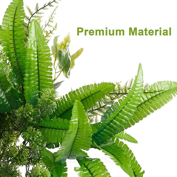 Artificial Greenery Plants, 14 Pieces in 11 Varieties, UV-Resistant Plastic