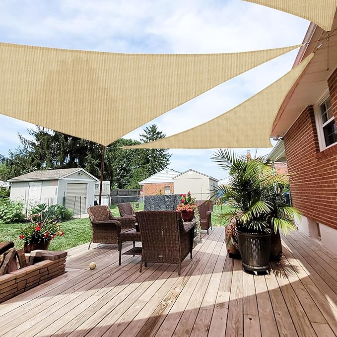 Patio Paradise 24' x 24' x 24' Sun Shade Sail Triangle Canopy Shade Cloth Fabric Sunlight Block Patio Pergola Cover HDPE Deck Awning for Outdoor Backyard Roof Shading, Sand