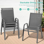 Patio Chairs Set of 2, All Weather Breathable Stackable Outdoor Dining Chairs with High Back and Wide Seat, Easily Set Up Outdoor Chairs Set of 2 with Metal Frame for Backyard Garden Pool, Grey