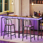 Bar Table with LED Lights, Counter Height Bar Height Table, Pub Gaming Table, Metal Frame, for Living Room, Dining Room, Pub, Rustic Brown and Black BT01DBR