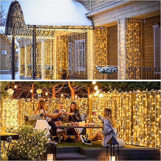 Indoor String Lights: 900 LED Warm White Curtain Lights, 9.5 x 29.5 ft