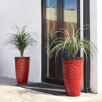 Glitzhome Large Planters for Outdoor Plant, 23.75" H Tall Outdoor Planter, Honeycomb Textured Gradient Red Plastic Planter, with Drainage Hole, Large Flower Pots for Porch Patio Deck Indoor, Set of 2