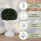 Outdoor Planter 2-Pack - 16x18-Inch Urn Planters - Plastic Plant Pots for Indoor, Outdoor, or Front Porch Decor - Flower Pots by Pure Garden (White)