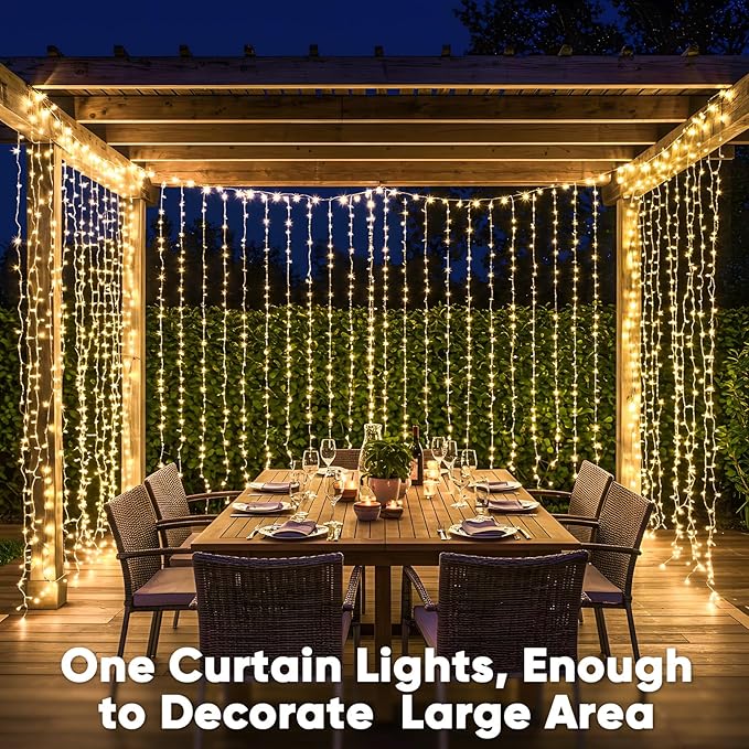 String Curtain Lights, 900 LED, Warm White, 29.5 x 9.8 Ft
