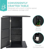 Best Choice Products 5-Piece Outdoor Wicker Bar Table Set for Patio, Poolside, Backyard w/Built-in Bottle Opener, Hidden Storage Shelf, Metal Tabletop, 4 Stools - Black