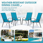 Outdoor Stackable Chairs Set of 4, Stacking Patio Chairs with Textilene Fabric, Outside Furniture for Garden Backyard Balconie Poolside Deck, Blue