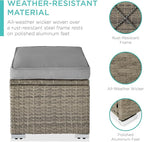 Best Choice Products Set of 2 Wicker Ottomans, Multipurpose Outdoor Furniture for Patio, Backyard, Additional Seating, Footrest, Side Table w/Storage, Removable Cushions - Cement Gray/Taupe