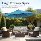 Best Choice Products 10ft Solar LED Offset Cantilever Hanging Market Patio Umbrella, Smooth 360° Rotation, 8 Sturdy Ribs, Easy Adjustment - Sky Blue