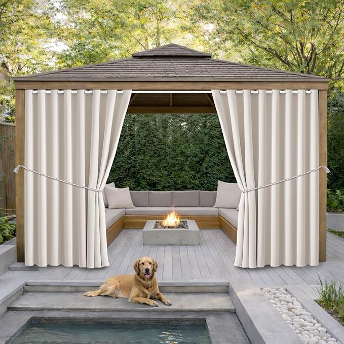 Waterproof Outdoor Curtain W105 x L95 - Grommet Top Sunlight Blocking Window Treatment Drapes Blackout Curtains for Home Bedroom Living Room Outdoor Patio Porch Pergola Cabana Gazebo (Cream)
