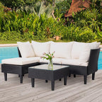 5 Pieces Patio Furniture Sets Outdoor Sectional Sofa Rattan Chair Wicker Conversation Set for Outdoor Backyard Porch Poolside Balcony Garden Furniture with Coffee Table,Khaki Cushion