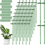meekoo 120 Pcs Adjustable Garden Plant Support Stakes Single Stem Plant Cage Support Rings with Clips and Connect Pipe for Orchid Rose Tomato, 12 Inch (Green)