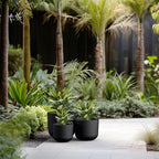 Kante 13",11",9" Dia Black Round Planters (Set of 3), Outdoor Indoor Modern Planter Pots, Lightweight, Weather Resistant, Seamless with Drainage Hole