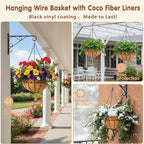 10 inch Metal Hanging Baskets For Plants Outdoor 4 Pack Round Metal Wire Hanging Basket Planter with Coco Fiber Liners Chain Round Wire Plant Holder for Garden, Patio, Deck, Porch Plants Flower Potsss