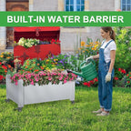 Raised Garden Bed with Wheels, 14 Gallon Self-Watering Raised Planter Box with Drainage Plug & Gauge for Vegetables Flowers Herbs Succulents, Rustproof Resin for Backyard Patio Porch (Ashen)