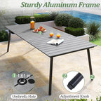 95" Patio Outdoor Dining Table for 8-10, Weather-Resistant Aluminum Frame with Wood-Grain Top & Umbrella Hole for Deck Gatherings, Grey