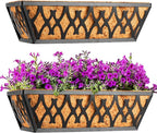 2 Pack 16 Inch Window Boxes Planters Railing Planter Box with Coco Liners Deck Railing Planter Boxes Balcony Hanging Flower Box for Outdoor Plants Garden Decor