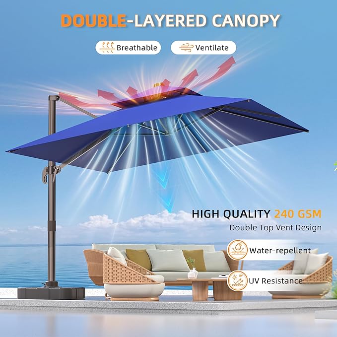 9' X 12' Cantilever Outdoor Patio Umbrellas with Base Included, Large Rectangle Umbrella Heavy Duty 360°Rotation Offset Umbrella for Garden Deck Pool Patio,Navy Blue