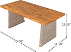 Christopher Knight Home Pasco Acacia Wood Outdoor Dining Table Set for 6, Wicker Patio Dining Set with Acacia Wood Table and Bench, Patio Table and Chair Set with Cushion+Rope Backrest,Brown+Teak+Grey