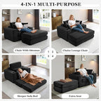HANXIN 62" Chaise Lounge Chair Indoor, Oversized Corduroy Boneless Convertible Chaise Lounge Couch Sleeper Chair with Ottoman, Deep Seat Reading Chair, No Assembly Required (Black)