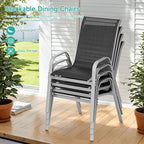 Patio Chairs Set of 6, Easily Set Up Stackable Outdoor Dining Chairs with High Back and Wide Seat, All Weather Breathable Outdoor Chairs Set of 6 with Metal Frame for Backyard Deck Pool, Black