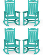 Oversized Rocking Chairs Outdoor Set of 4, High Back Porch Rocking Chair, HDPE All Weather Resistant Patio Chairs, 380lbs Weight Capacity, Lake Blue
