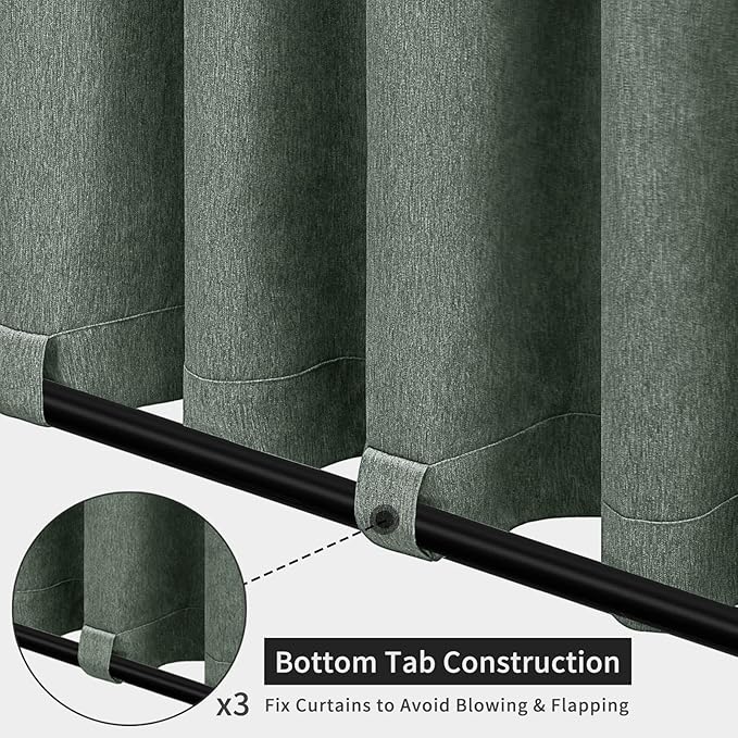 Easy-Going Linen Look Outdoor Curtains Waterproof Windproof Porch Curtains, Soft Thicken Outdoor Privacy Curtains for Patio, Gazebo, Grommet Top and Tab Bottom Drape, 1 Panel, 54x108 inch, Sage Green