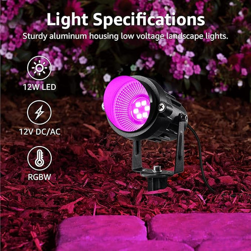 12 Pack RGBW Color Changing Landscape Lights with 300W – Multicolor
