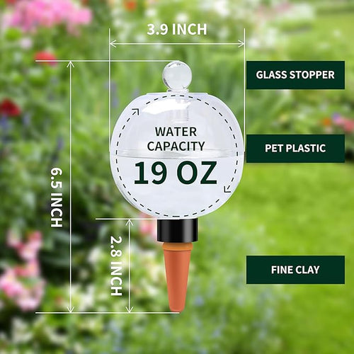 19 oz Extra Large Plant Self Watering Globes Top Fill, Plastic Water Bulbs, Slow Release Terracotta Self Watering Planter Insert, Plant Watering Devices System, Water Spikes Stakes, 2 Pack