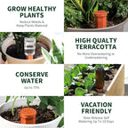 Large Terracotta Watering Spikes with Lids, Automatic Plant Waterer Outdoor | Indoor, Vacation Friendly Clay Plant Watering Devices System, Slow Release Self Watering Planter Insert, 4 Pack