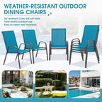 Outdoor Stackable Chairs Set of 6, Stacking Patio Chairs with Textilene Fabric, Outside Furniture for Garden Backyard Balconie Poolside Deck, Blue