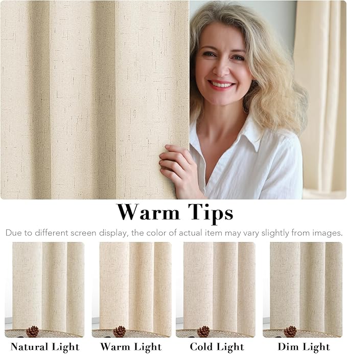 H.VERSAILTEX 100% Blackout Curtains for Bedroom Thermal Insulated Linen Textured Curtains Heat and Full Light Blocking Drapes Living Room Curtains 2 Panel Sets, Bleached Sand, 42x63 Inch