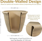Sunnydaze 24-Inch Anjelica Large Plastic Pot for Plants - Outdoor Double-Walled Large Plastic Planter with Drillable Drainage Holes - Beige - 3pk