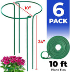 K-Brands Tall Plant Support Stakes – 10"W x 24"H Half Round Peony Cages and Supports for Indoor and Outdoor Plants – Plant Cage Ring Support for Flower - Peony, Tomato, Hydrangea, Rose Bush (6 Pack)