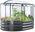KING BIRD Raised Garden Bed with Cover Galvanized Oval Planter Garden Box Outdoor for Gardening, Vegetables, Flowers 47.2x35.4x11.8 in, Clear