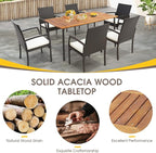 Tangkula 63" Acacia Wood Patio Dining Table for 6, Rectangular 6-Person Outdoor Dining Table with Metal Legs & Umbrella Hole, Indoor Outdoor Dining Furniture for Deck, Garden, Poolside & Backyard