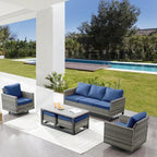 Belord 6 Piece Outdoor Furniture Patio Wicker Sofa Set, Oversize Outdoor Swivel Rocker Chairs with Rattan Ottomans, Conversation Sets Patio Furniture Come with Removable Washable Cushion Blue