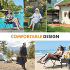 NEWBULIG Zero Gravity Chair Set of 2, Lounge Chair Folding Portable Adjustable Camping Reclining Chairs with Adjustable Pollow, Mesh Back, Cup Holder Trays Lawn Patio Chair for Pool Beach - Blue