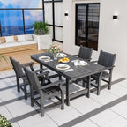 Pamapic 5-Piece Outdoor Dining Set, HDPE Outdoor Rectangular Table and 4 Chairs, Wood Grain Patio Furniture Sets with Armrest, All-Weather Patio Dining Table with Umbrella Hole, Gray